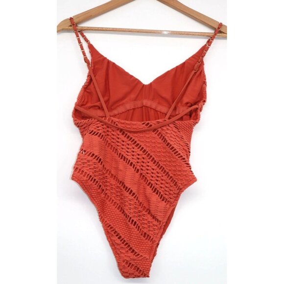 Seafolly Australia Womens Swimsuit One Piece Size 12 Red Textured Crochet Beachy - Picture 8 of 13